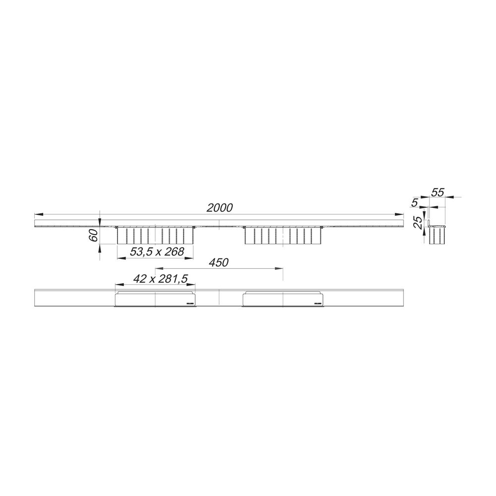 Dallmer CeraWall Select Duo Duschrinne 2000mm, Edelstahl poliert, 536174... DALLMER-536174 4001636536174 (Abb. 2)
