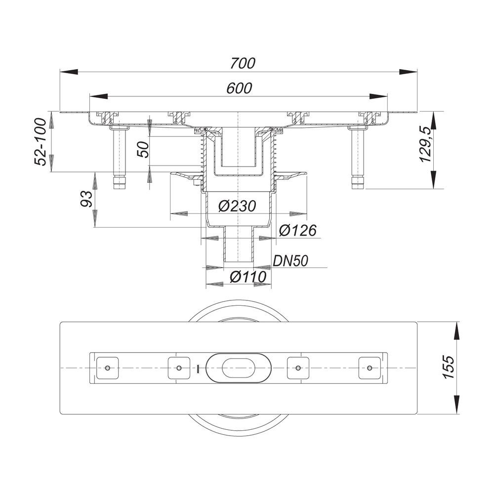 Dallmer CeraLine senkrecht F Duschrinne 600mm DN 50... DALLMER-521613 4001636521613 (Abb. 2)