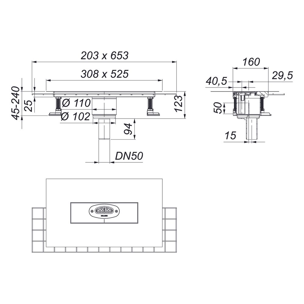 Dallmer CeraFlex senkrecht Ablaufgehäuse DN 50, PP, 537164... DALLMER-537164 4001636537164 (Abb. 3)