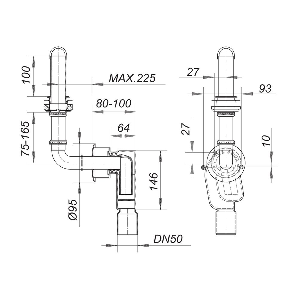 Dallmer Wandeinbau-Siphon 300 PC CR, DN 50... DALLMER-130303 4001636130303 (Abb. 2)