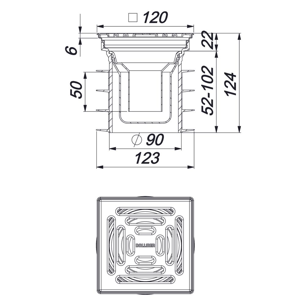 Dallmer Pronto Bodenablauf 120x120mm, DN 125, PP/Edelstahl, 700087... DALLMER-700087 4001636700087 (Abb. 3)