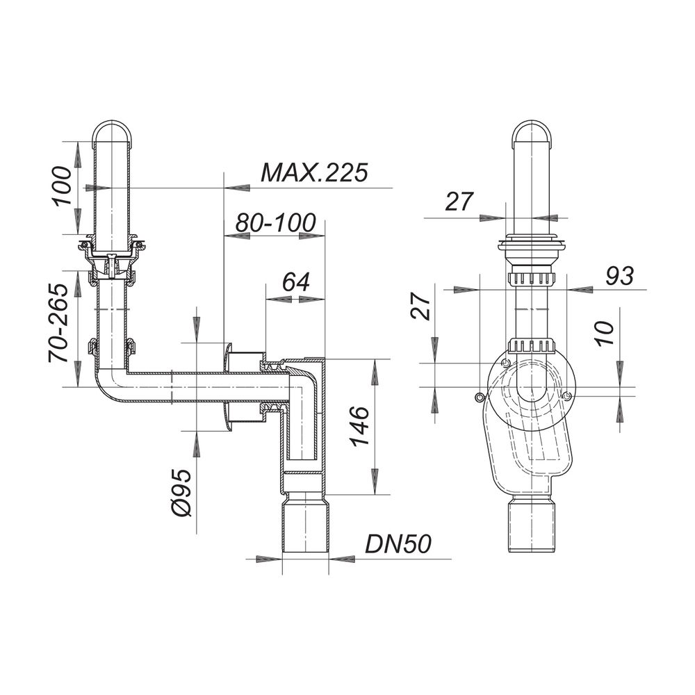 Dallmer Wandeinbau-Siphon 300 PC KS, DN 50... DALLMER-130280 4001636130280 (Abb. 2)