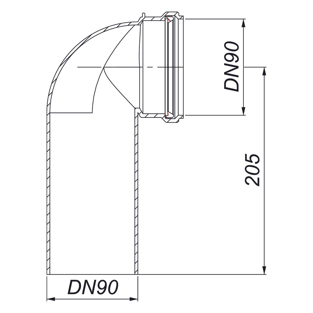 Dallmer Wand-WC-Bogen 88, 90 Grad, DN 90x90, Länge 210mm, PE-HD, 320087... DALLMER-320087 4001636320087 (Abb. 2)