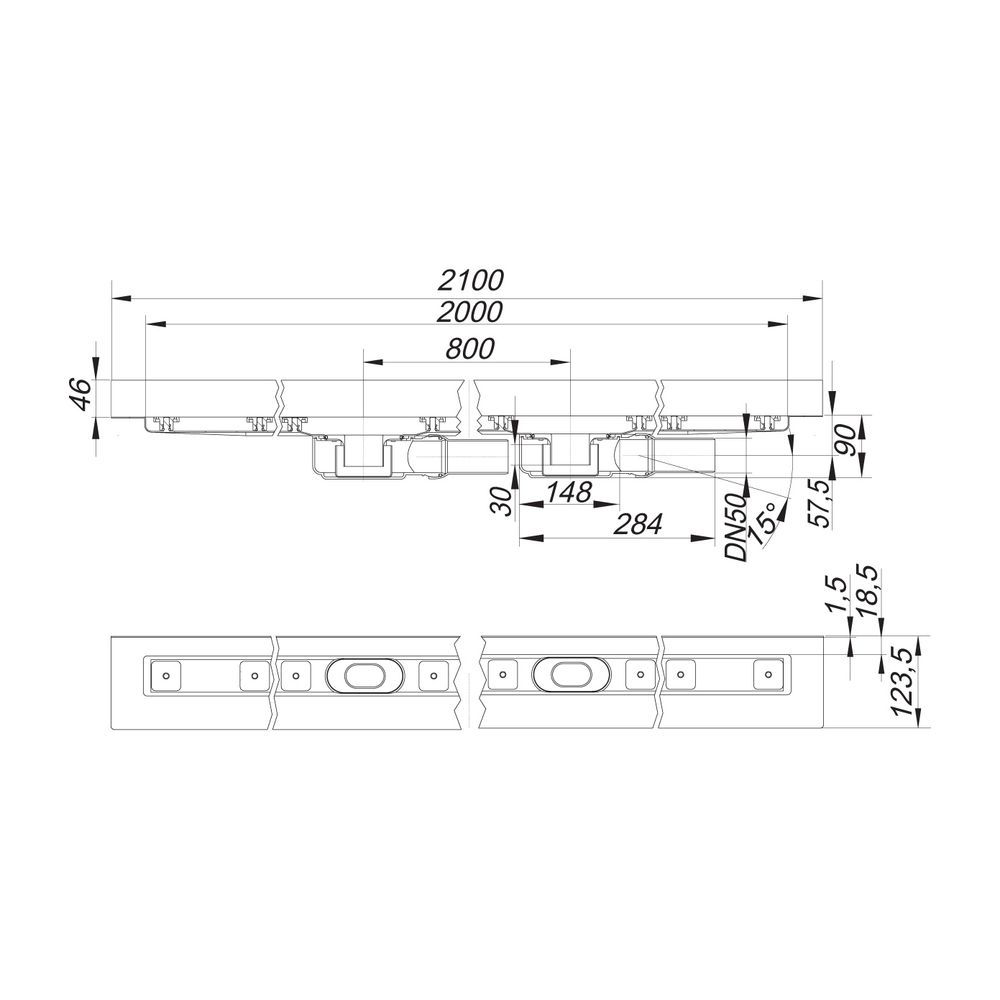 Dallmer CeraLine Plan W Duo Duschrinne 2000mm DN 50... DALLMER-524652 4001636524652 (Abb. 2)