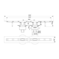 Dallmer CeraLine senkrecht F Duo Duschrinne 1500mm DN 50/70... DALLMER-521705 4001636521705 (Abb. 1)