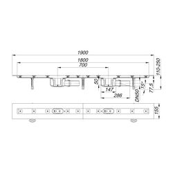 Dallmer CeraLine F Duo Duschrinne 1800mm, DN 50, mit Kugelgelenk, PP/Edelstahl, 524065... DALLMER-524065 4001636524065 (Abb. 1)