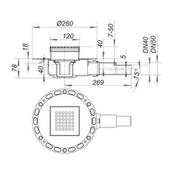 Dallmer TistoPlan Quadra 12 Bodenablauf 120x120mm DN 40/50... DALLMER-514318 4001636514318 (Abb. 1)