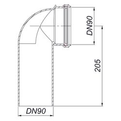Dallmer Wand-WC-Bogen 88, 90 Grad, DN 90x90, Länge 210mm, PE-HD, 320087... DALLMER-320087 4001636320087 (Abb. 1)