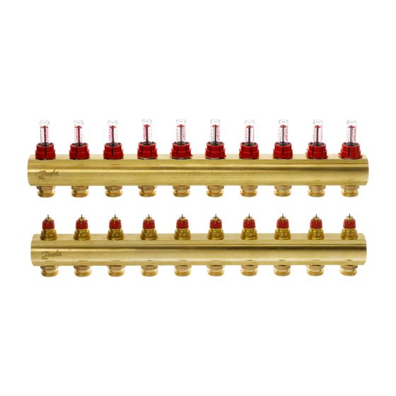 Danfoss Verteiler für Fussbodenheizungen FHF-10F 10 Kreise, mit Durchflussanzeige, 088U0530