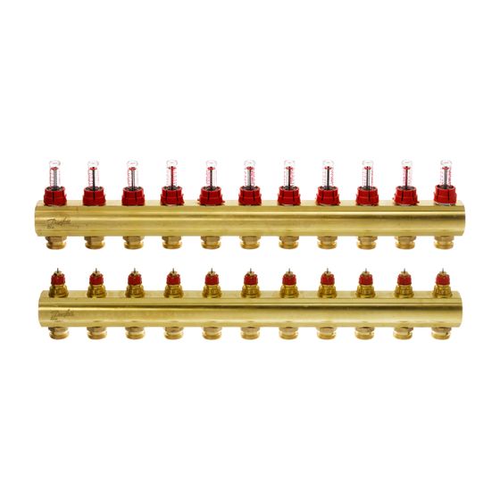 Danfoss Verteiler für Fussbodenheizungen FHF-11F 11 Kreise, mit Durchflussanzeige, 088U0531
