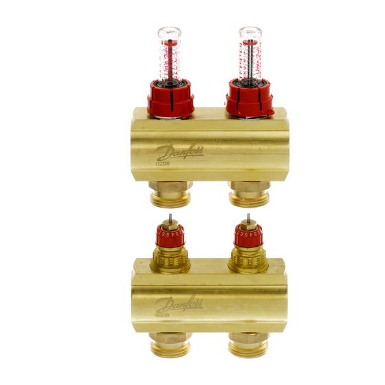 Danfoss Verteiler für Fussbodenheizungen FHF-2F, 2 Kreise, mit Durchflussanzeige, 088U0522