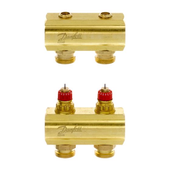 Danfoss Verteiler für Fussbodenheizungen FHF-2, 2 Kreise, ohne Durchflussanzeige, 088U0502