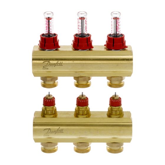 Danfoss Verteiler für Fussbodenheizungen FHF-3F, 3 Kreise, mit Durchflussanzeige, 088U0523