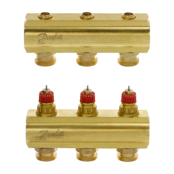Danfoss Verteiler für Fussbodenheizungen FHF-3, 3 Kreise, ohne Durchflussanzeige, 088U0503
