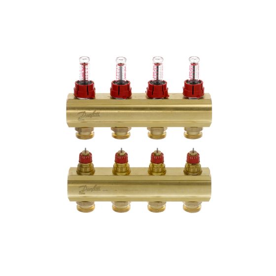 Danfoss Verteiler für Fussbodenheizungen FHF-4F, 4 Kreise, mit Durchflussanzeige, 088U0524