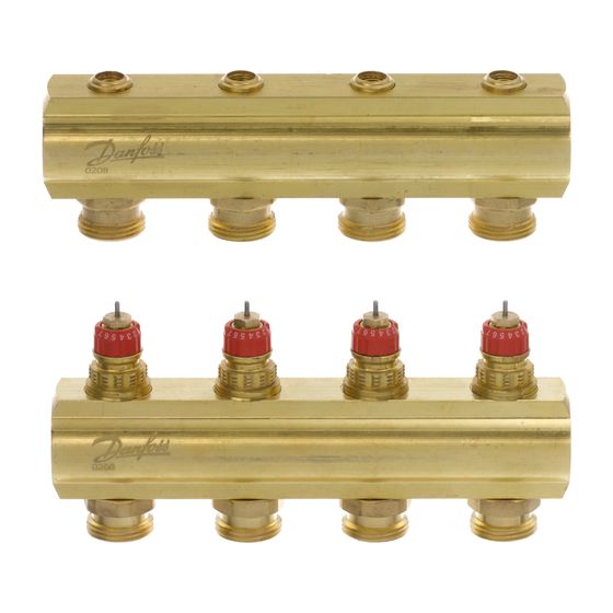 Danfoss Verteiler für Fussbodenheizungen FHF-4, 4 Kreise, ohne Durchflussanzeige, 088U0504