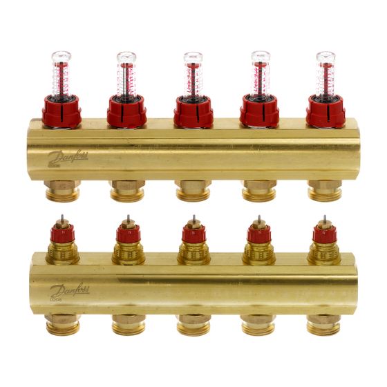 Danfoss Verteiler für Fussbodenheizungen FHF-5F, 5 Kreise, mit Durchflussanzeige, 088U0525