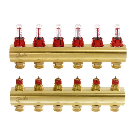 Danfoss Verteiler für Fussbodenheizungen FHF-6F, 6 Kreise, mit Durchflussanzeige, 088U0526