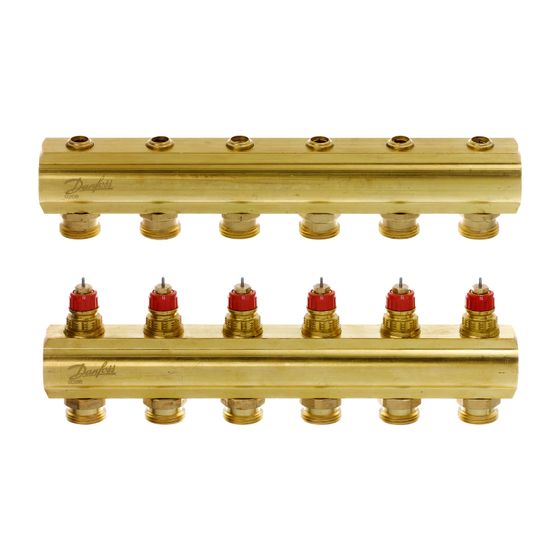 Danfoss Verteiler für Fussbodenheizungen FHF-6, 6 Kreise, ohne Durchflussanzeige, 088U0506