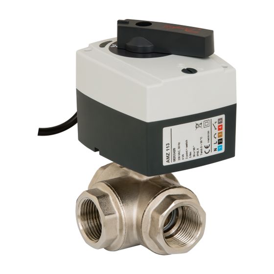 Danfoss motorischer Kugelhahn AMZ113, 3-Wege, DN 20, 230V AC, Ein/Aus, 2-Punkt