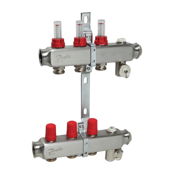 Danfoss Verteiler für Fussbodenheizungen SSM-3F, 3 Kreise, mit Durchflussanzeige, 088U0753