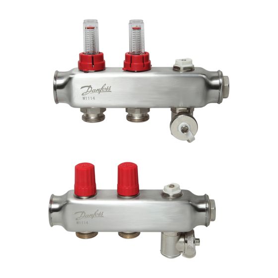 Danfoss Verteiler für Fussbodenheizungen SSM-2F, 2 Kreise, mit Durchflussanzeige, 088U0752
