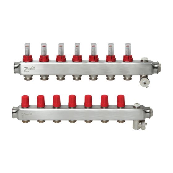 Danfoss Verteiler für Fussbodenheizungen SSM-7F, 7 Kreise, mit Durchflussanzeige, 088U0757