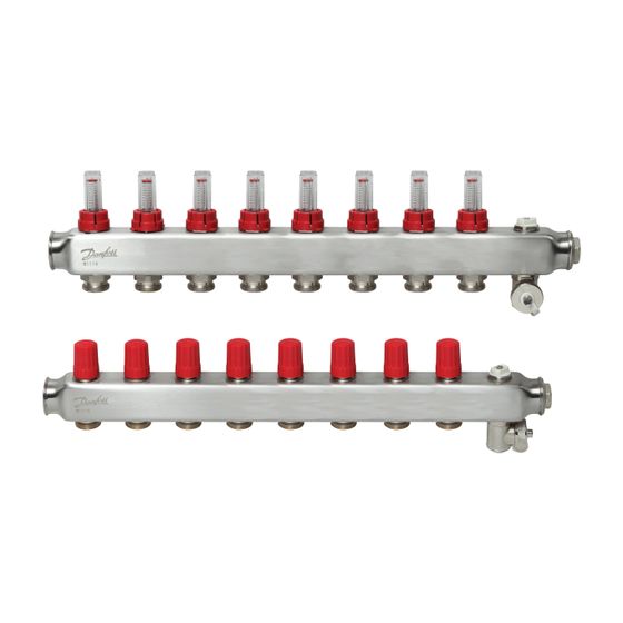 Danfoss Verteiler für Fussbodenheizungen SSM-8F, 8 Kreise, mit Durchflussanzeige, 088U0758