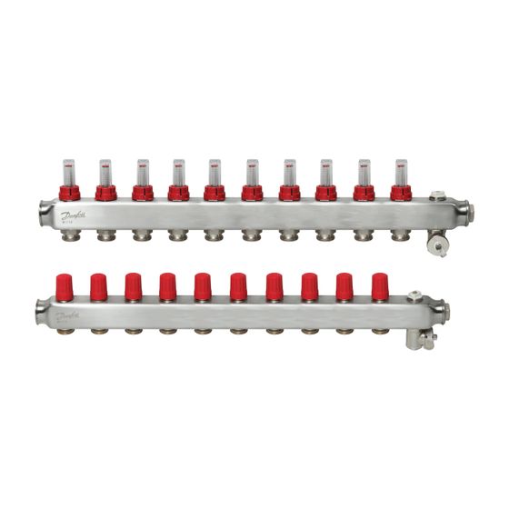Danfoss Verteiler für Fussbodenheizungen SSM-10F 10 Kreise, mit Durchflussanzeige, 088U0760