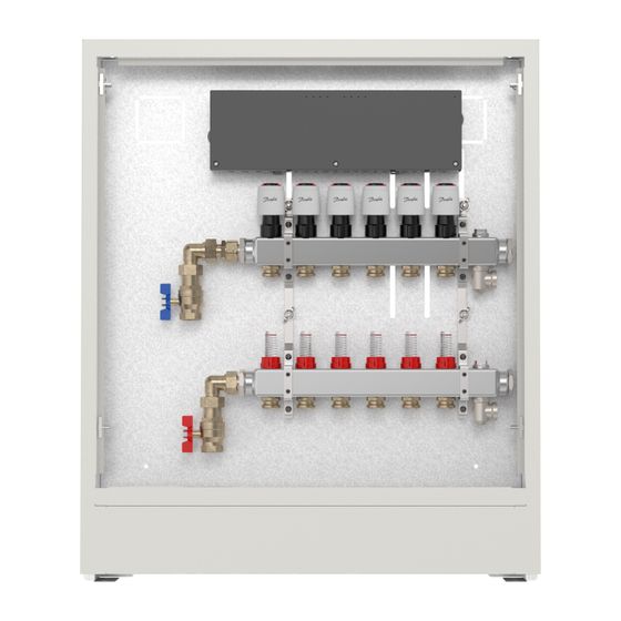 Danfoss Verteilerstation UnoFloor light C, 4 Heizkreise, links, inkl. 230V Icon, mit Durchflussanzeige und Edelstahl-Verteiler