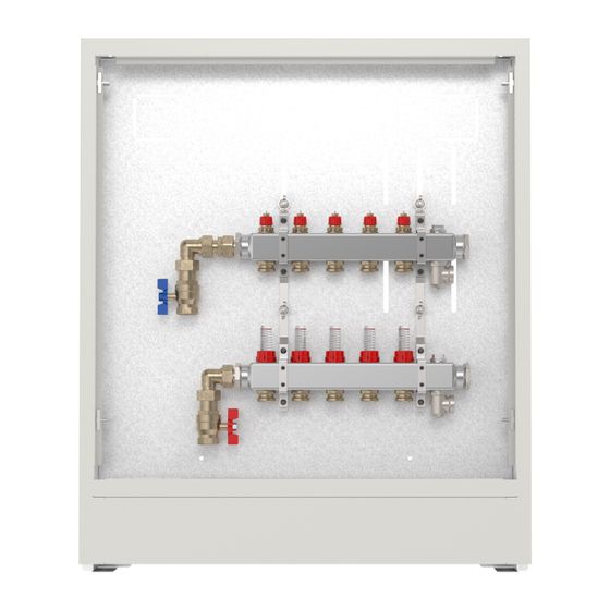 Danfoss Verteilerstation UnoFloor Light, 6 Heizkreise, links, mit Durchflussanzeige und Edelstahl-Heizkreisverteiler