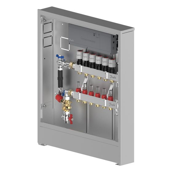 Danfoss Verteilerstation UnoFloor Control 6L, 6 Heizkreise, links, mit AB-PM-Set und Stellantrieb TWA-A, 230V