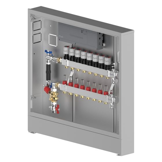 Danfoss Verteilerstation UnoFloor Control 8L, 8 Heizkreise, links, mit AB-PM-Set und Stellantrieb TWA-A, 230V