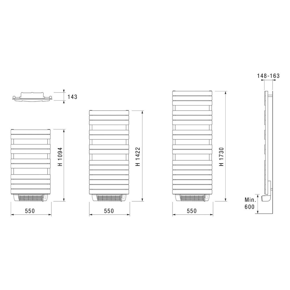DeLonghi Cobalto Elektro-Handtuchheizkörper E-Flow, 500W, DN 15, Stahl, Anthrazit... DELONGHI-0PR1PM3631055S5  (Abb. 2)