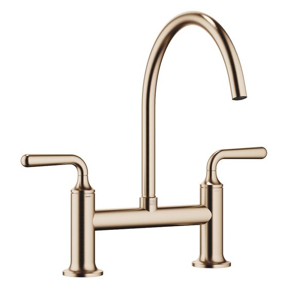 Dornbracht Zweiloch-Brückenbatterie Vaia für Spül-/Profibrause Ausladung 241mm, Champagne gebürstet 22kt Gold, 19815809-46