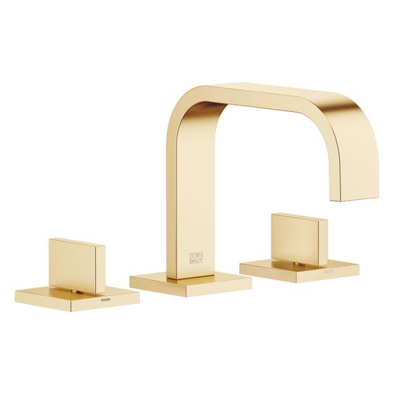 Dornbracht Waschtisch-Dreilochbatterie Mem, mit Ablaufgarnitur, Ausladung 165mm, max. 5,7l/min, Messing gebürstet 23kt Gold