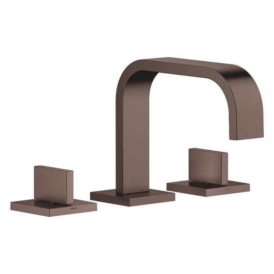 Dornbracht Waschtisch-Dreilochbatterie Mem, mit Ablaufgarnitur, Ausladung 165mm, max. 5,7l/min, Dark Bronze gebürstet PVD