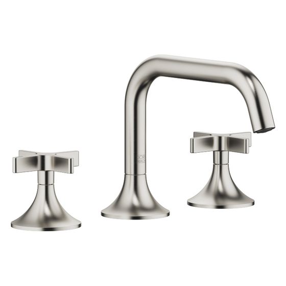 Dornbracht Waschtisch-Dreilochbatterie Vaia mit Ablaufgarnitur, 165mm, schwenkbar, 5,7l/min, Platin gebürstet, 20705809-06