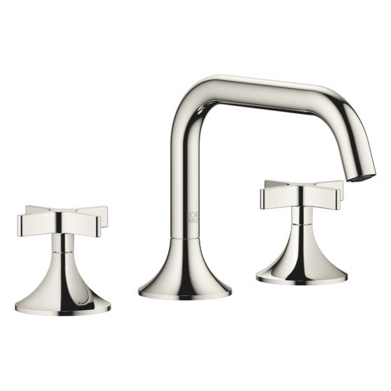 Dornbracht Waschtisch-Dreilochbatterie Vaia mit Ablaufgarnitur, 165mm, schwenkbar, 5,7l/min, Platin, 20705809-08