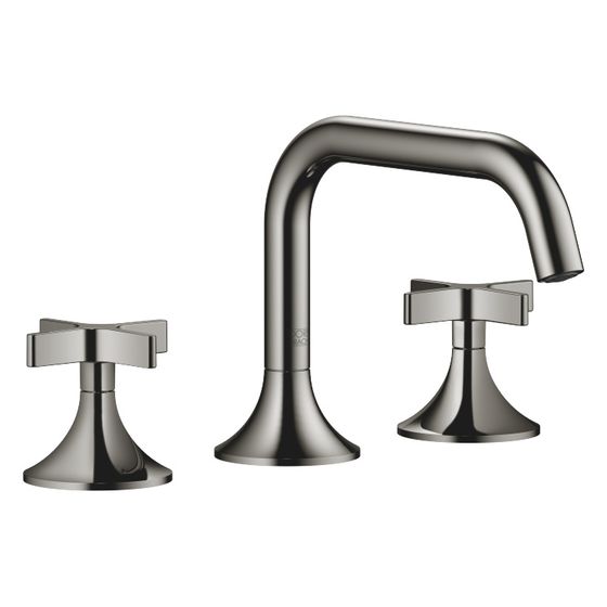 Dornbracht Waschtisch-Dreilochbatterie Vaia mit Ablaufgarnitur, 165mm, schwenkbar, 5,7l/min, Dark Chrome, 20705809-19