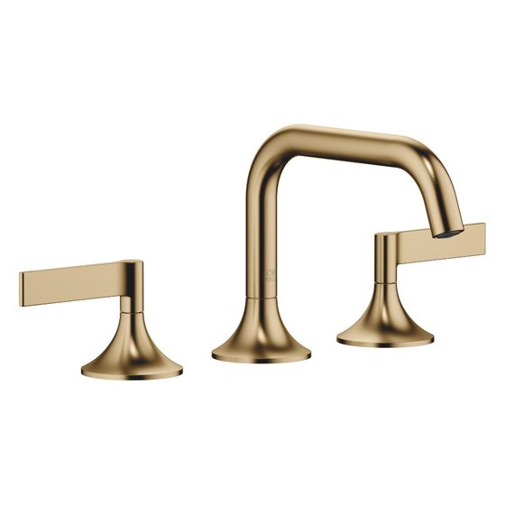Dornbracht Waschtisch-Dreilochbatterie Vaia mit Ablaufgarnitur, 165mm, schwenkbar, 5,7l/min, Dark Brass gebürstet, 20705819-39