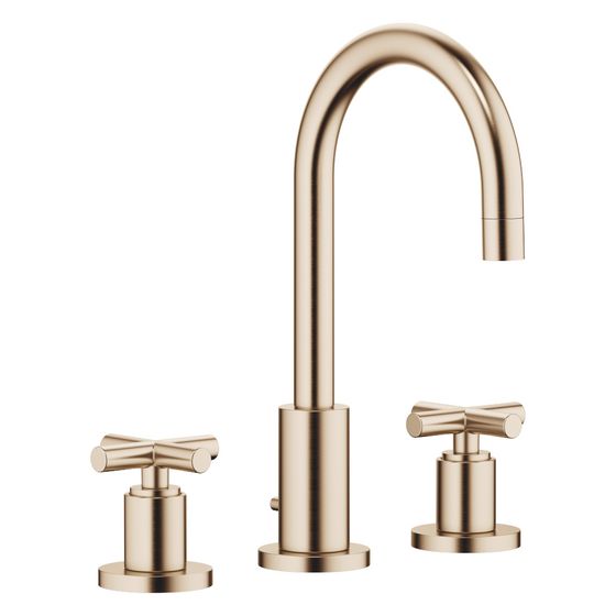 Dornbracht Waschtisch-Dreilochbatterie Tara mit Ablaufgarnitur, schwenkbar, 135mm, 7l/min, Champagne geb 22kt Gold, 20710892-46