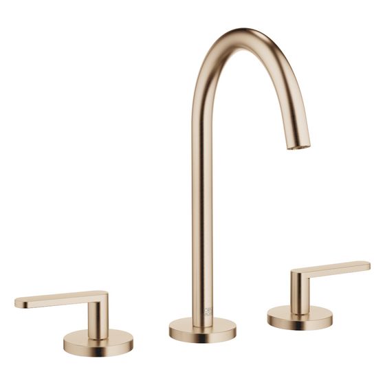 Dornbracht Waschtisch-Dreilochbatterie Meta mit Ablaufgarnitur, Ausladung 168mm, schwenkbar, 5,7l/min, Light Gold gebürstet