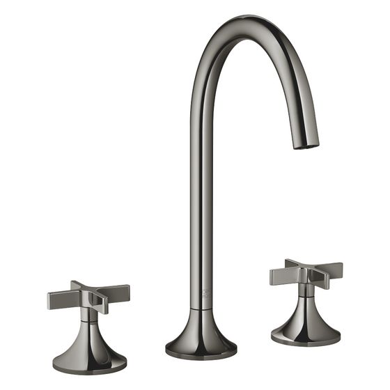 Dornbracht Waschtisch-Dreilochbatterie Vaia mit Ablaufgarnitur, 168mm, schwenkbar, 5,7l/min, Dark Chrome, 20713809-19