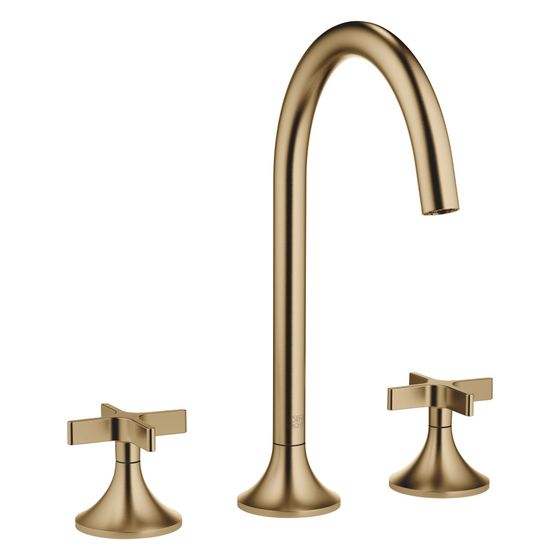 Dornbracht Waschtisch-Dreilochbatterie Vaia mit Ablaufgarnitur, 168mm, schwenkbar, 5,7l/min, Dark Brass gebürstet, 20713809-39