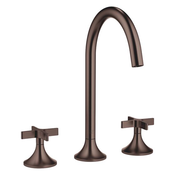 Dornbracht Waschtisch-Dreilochbatterie Vaia mit Ablaufgarnitur, 168mm, schwenkbar, 5,7l/min, Dark Bronze gebürstet, 20713809-43