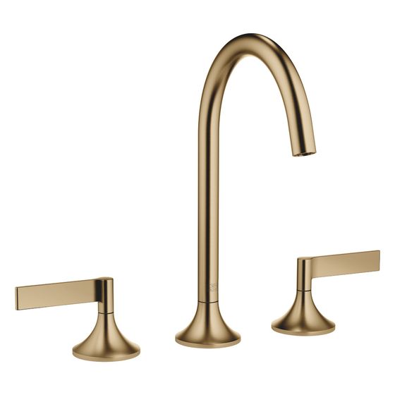 Dornbracht Waschtisch-Dreilochbatterie Vaia mit Ablaufgarnitur, 168mm, schwenkbar, 5,7l/min, Dark Brass gebürstet, 20713819-39