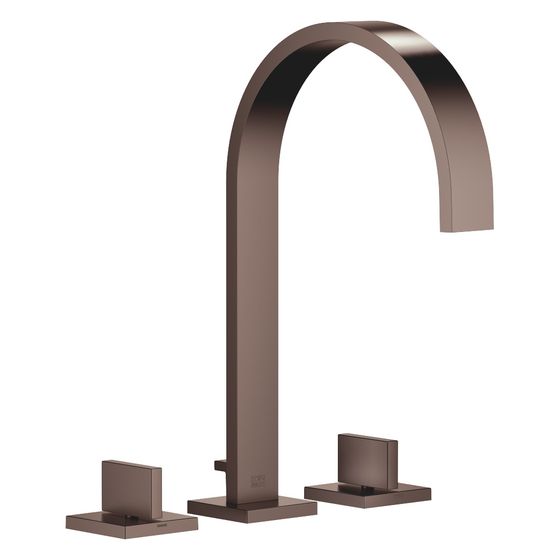 Dornbracht Waschtisch-Dreilochbatterie Mem, mit Ablaufgarnitur, Ausladung 200mm, max. 8,3l/min, Dark Bronze gebürstet PVD
