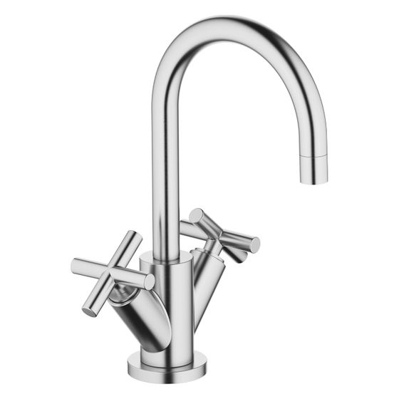 Dornbracht Waschtisch-Einlochbatterie Tara mit Ablaufgarnitur, schwenkbar, 135mm, 7l/min, Chrom gebürstet, 22512892-93