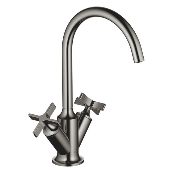 Dornbracht Waschtisch-Einlochbatterie Vaia mit Ablaufgarnitur, schwenkbar, Ausladung 167mm, 5,7l/min, Dark Chrome
